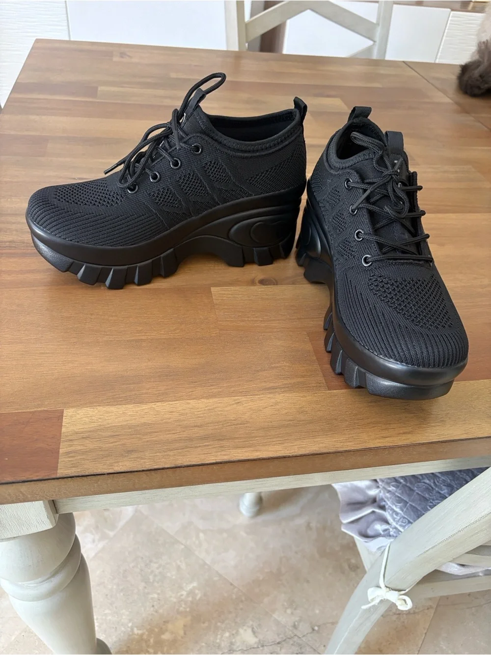 Women’s Black Platform Lace-Up Walking Sneakers